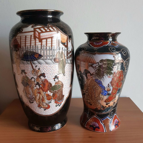 Asian vases Handpainted Royal Satsuma 24k gold like new, porcelain handpainted