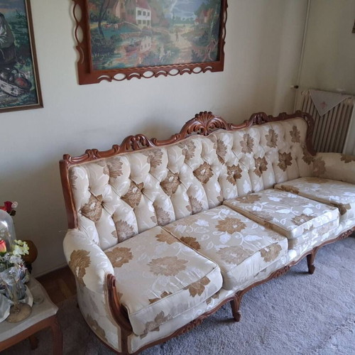 Vintage four-seater sofa refurbished with new fabric
