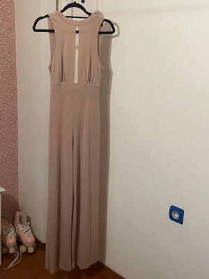 Beige jumpsuit with open back and wide legs, like new, XS/S