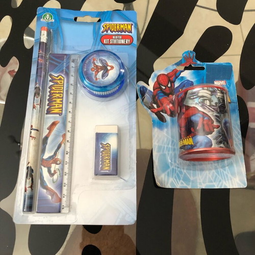 Spider-Man school set with pencil, ruler, sharpener, eraser and sharpener new