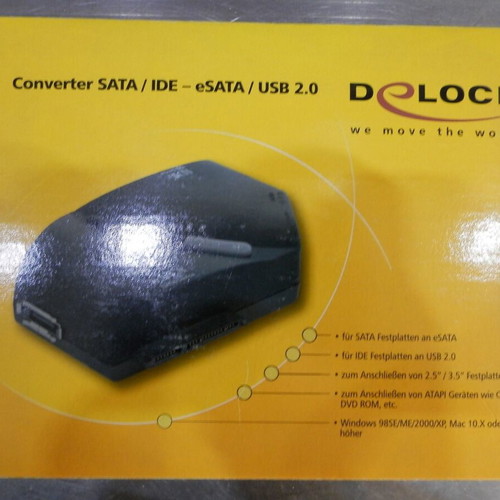Delock SATA, IDE, eSATA to USB 2.0 converter used, vintage for retro PC