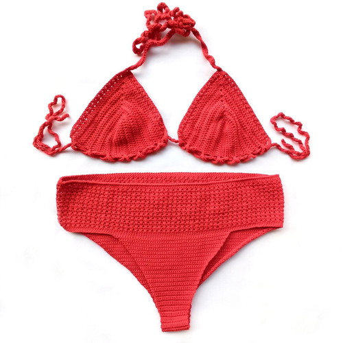Handmade knitted bikini Medium red new