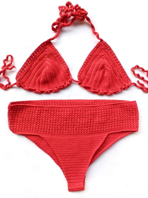 Handmade knitted bikini Medium red new