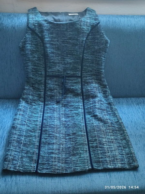 Sleeveless dress in blue tweed fabric, size 50, like new