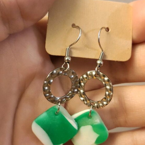 Handmade earrings from polymer clay and stainless steel new, white and green