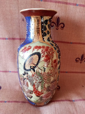 Satsuma handmade vase used with small chip on rim