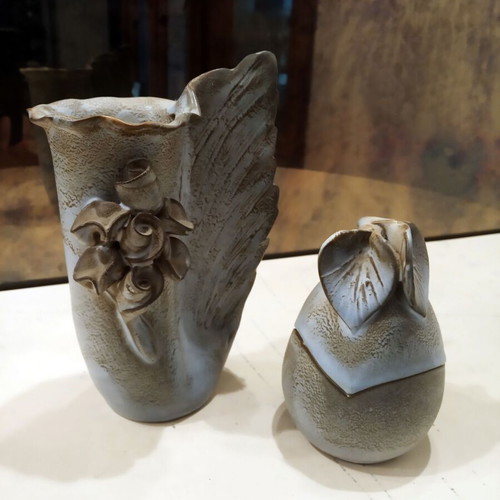 Handmade ceramic set like new, vase and egg in blue shade