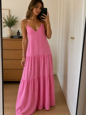 Barbie Pink Long Dress Zara like new, medium to large