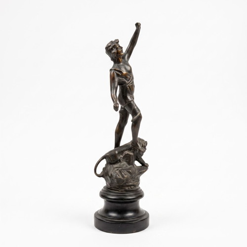 La Force allegorical sculpture by ASCO England, spelter on wooden base