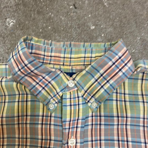Ralph Lauren Fun Oxford Shirt L, blue yellow green plaid, orange pony