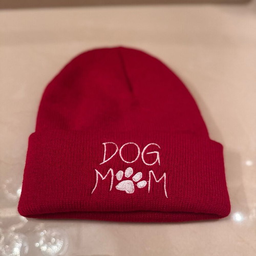 Dog Mom Red Knit Cap New One Size