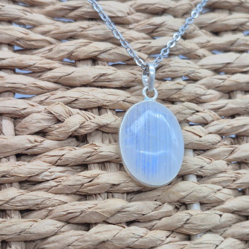 Moonstone Silver 925 Necklace Oval Pendant with Stainless Steel Chain new