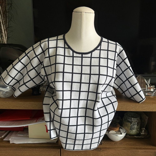 Stefanel knitted cotton blouse like new, white and blue