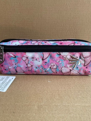 Pencil Case Barrel 15NF36 Pink with Butterfly Design