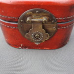 Vintage Chinese Red Lacquered Leather Box with Gilded Dragon and Phoenix