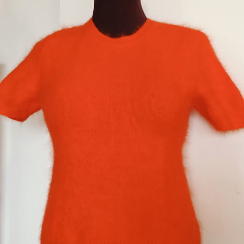Knitted short-sleeve blouse 70% angora like new, orange, size S