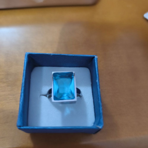 Ring with blue stone stainless steel, size 16.5mm, new
