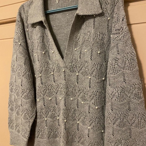 Attrattivo gray sweater with pearls like new, oversized L-XXL