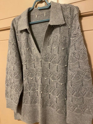 Attrattivo gray sweater with pearls like new, oversized L-XXL