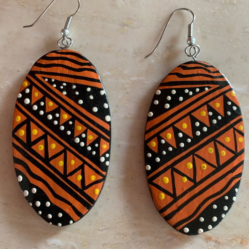 Vintage wooden earrings handmade, new, ethnic tribal designs