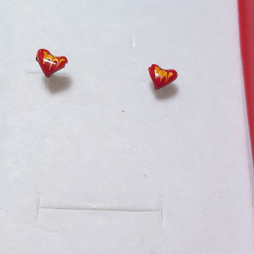 Silver 925° heart earrings with red and yellow enamel new