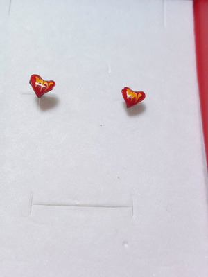 Silver 925° heart earrings with red and yellow enamel new