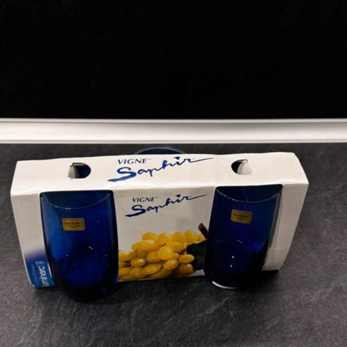 Luminarc Vigne Saphir Glasses new, cobalt blue vintage set