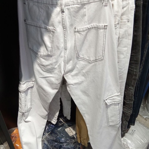 Men's Cargo Jeans White Bell Bottom Pants KX-787 New