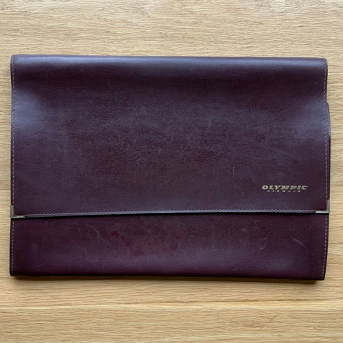 Olympic Airways leather briefcase-folder used, 1970s