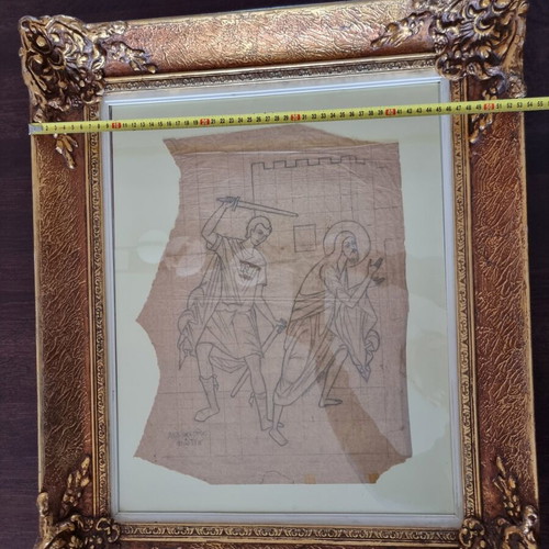 Authentic artwork by Fotis Kontoglou used, signed drawing