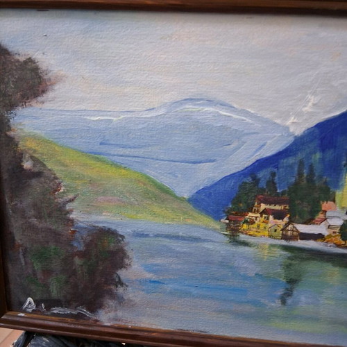 Oil painting "Landscape" signed by Romanian artist, like new, 40×22cm