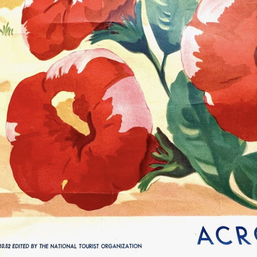 EOT Rhodes Acropolis of Lindos Vintage Poster used 1952