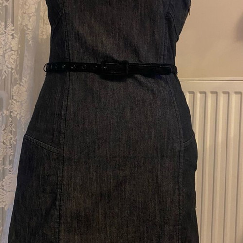 Denim dress like new, black with zipper and lace bows