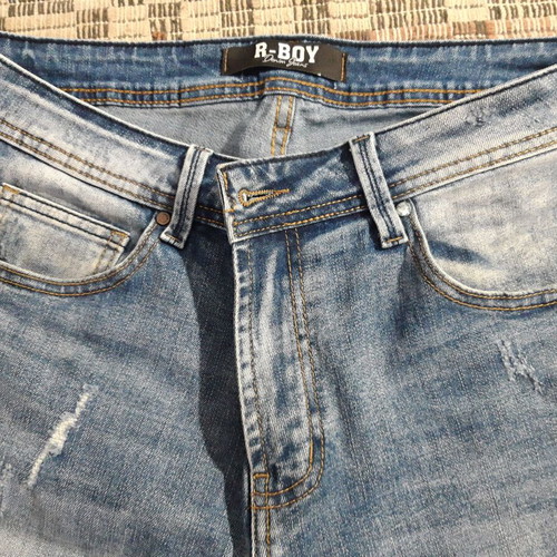 Distressed elastic regular-fit jeans like new, men's, blue