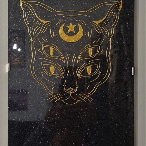 Handmade Mystic Cat Painting on Glass New