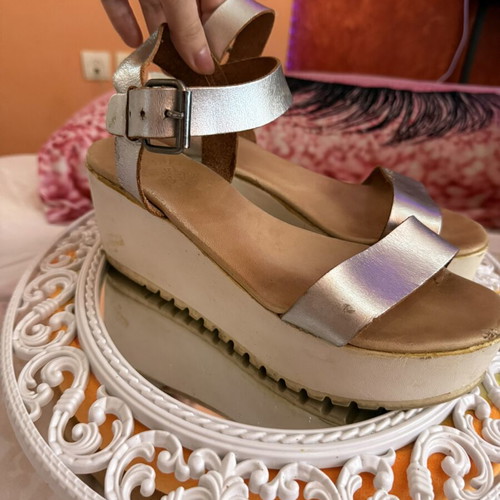 Women's platform sandals metallic silver size 39