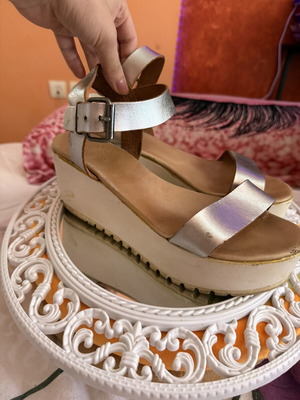 Women's platform sandals metallic silver size 39