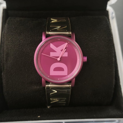 DKNY Pink Transparent Strap Watch NY-2809, full set