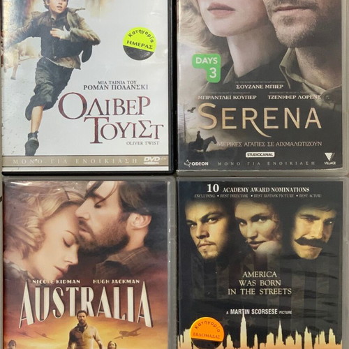 Collection of 4 used DVDs: Oliver Twist, Serena, Australia, Gangs of New York