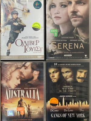 Collection of 4 used DVDs: Oliver Twist, Serena, Australia, Gangs of New York