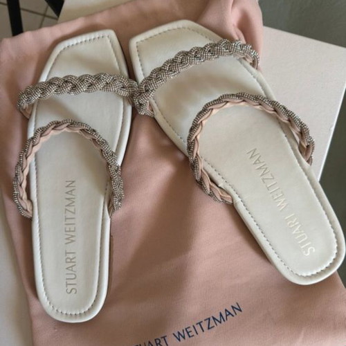 Stuart Weitzman white slippers like new, size 37.5