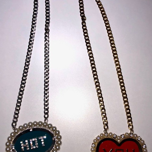 Funky set of 2 necklaces with rhinestones used