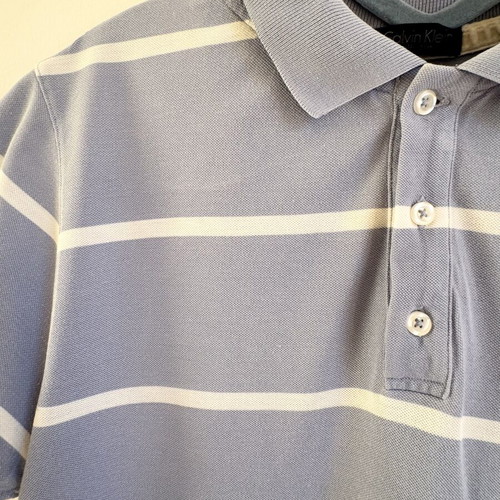 Calvin Klein men's polo shirt like new, blue striped, cotton
