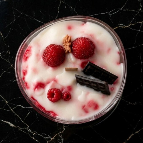 Strawberry Swirl Cheesecake candle in glass bowl