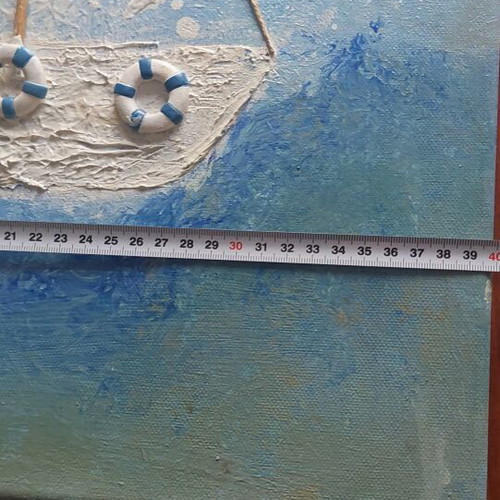 Handcrafted embossed painting with sailboat nautical theme used