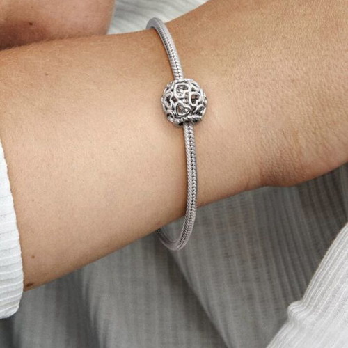 Pandora charm with hearts, silver