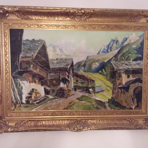 Spatula painting used, 1949 antique with handmade carved frame