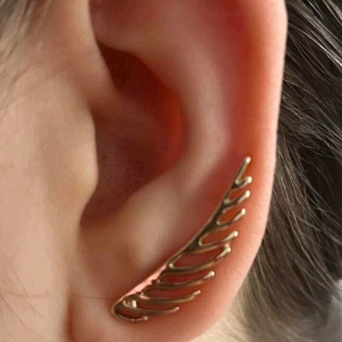 Wings earrings new, gold-colored ear-cuff feathers