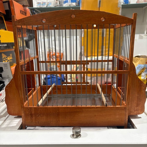 Wooden birdcage house with external feeders new