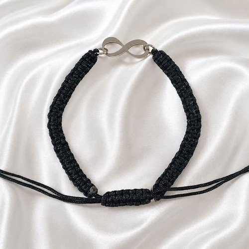 Macrame bracelet with infinity motif from steel, new, adjustable 17-26cm